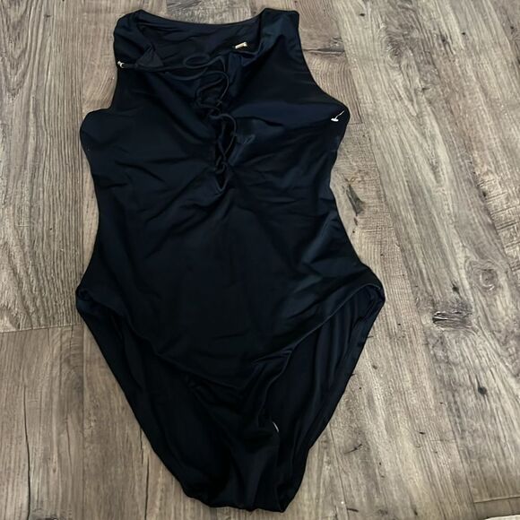 Andie Swim Oahu Lace-Up One Piece SWIMSUIT M MT medium Torso Black NEW $112 - Picture 6 of 8